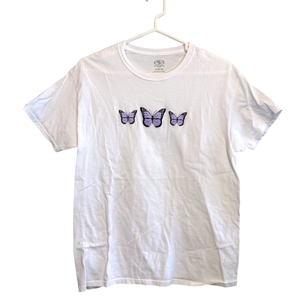 Athletic Works‎ Womens Casual Lounge Relaxed Fit Butterfly T-Shirt White Medium